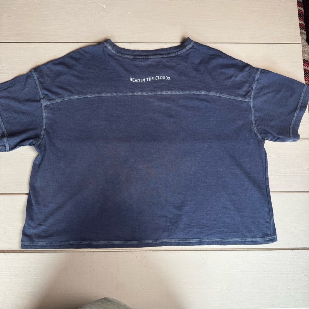 Aerie Boxy Blue Oversized Cropped Distressed Crewneck Tee - Picture 3 of 8